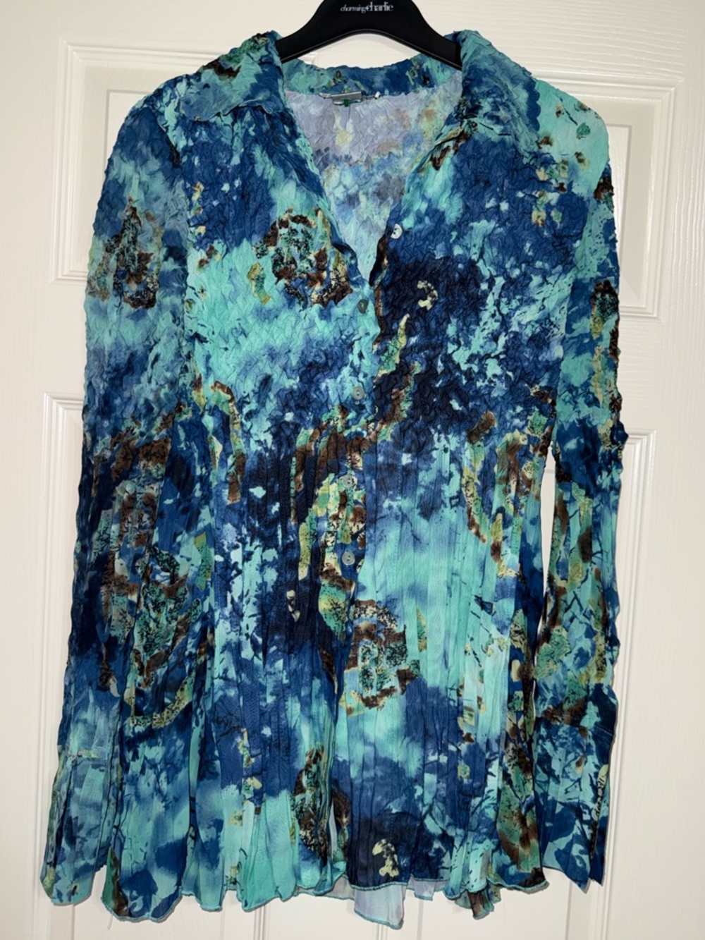XL Alberto Makali Marble-Print Pleated Blouse